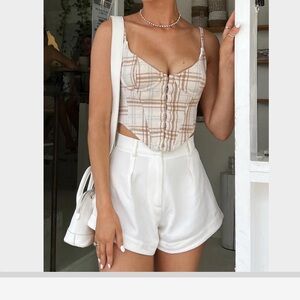 White Fox Boutique Plaid Bustier Cream, Small